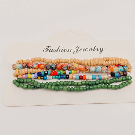 Bohemia Hand-woven Rice Beads Crystal Bracelet Set