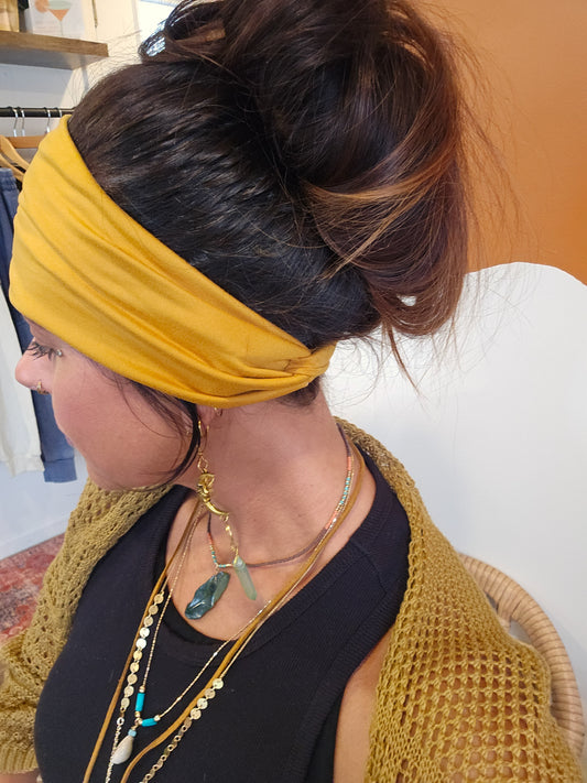 Studio|Boho Twisted Wide Headband In Mustard
