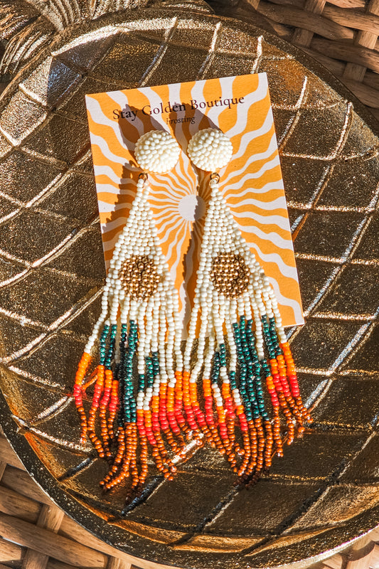 Desert Cactus Seed Beaded Fringe Earrings