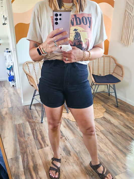 Judy Blue High Waist Tummy Control Cuffed Denim Shorts|Warehouse