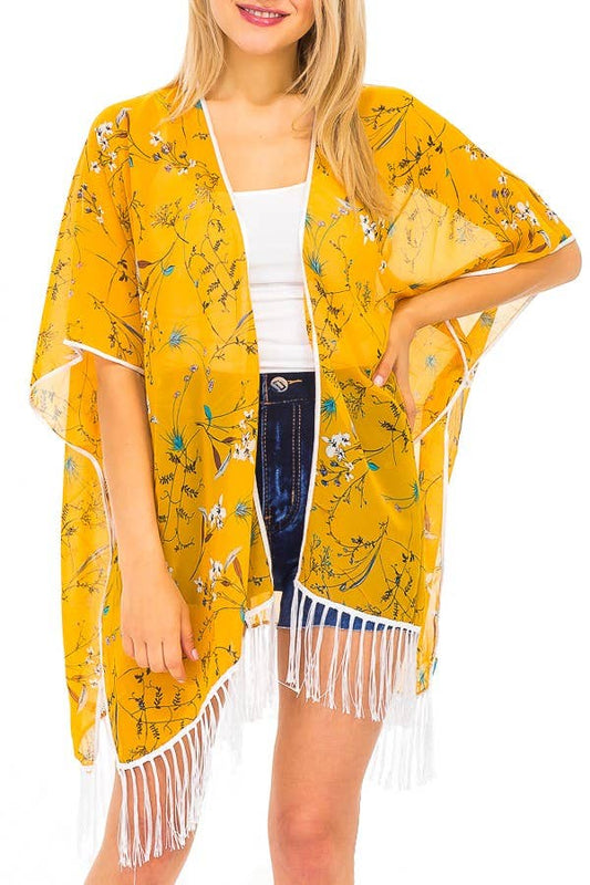 Floral Landscape Fringed Kimono