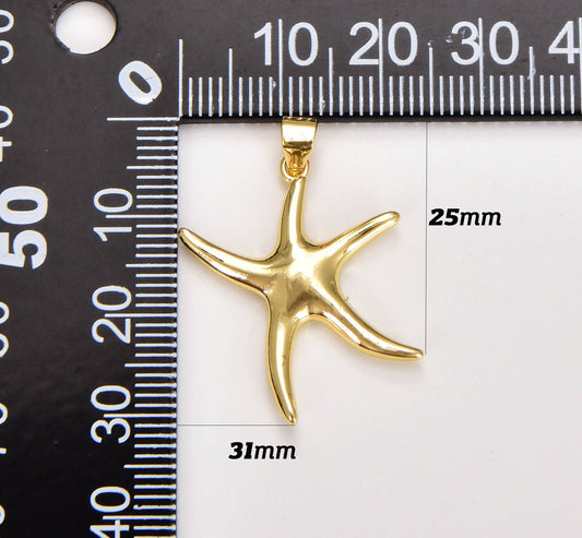 Large Gold Filled Starfish Charm, Beach Pendant