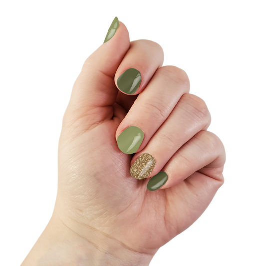 Studio|Moss Boss | Olive Green Gold Glitter Nail Polish Strips