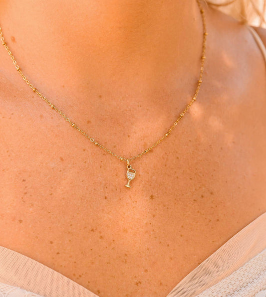 Dainty 18K Gold PVD Stainless Steel CZ Wine Glass Charm