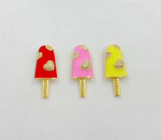 Enamel ice Cream Charm w/ Heart CZ in Gold Filled
