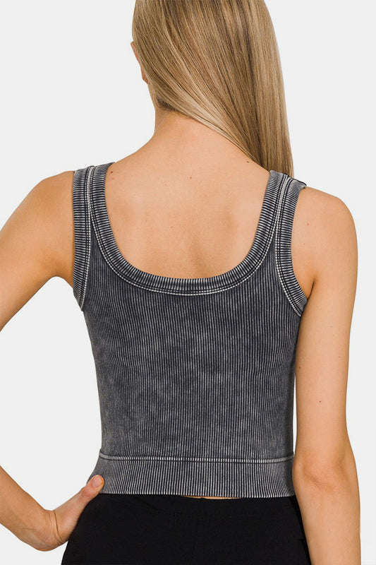 Zenana Washed Ribbed Scoop Neck Wide Strap Brami Tank