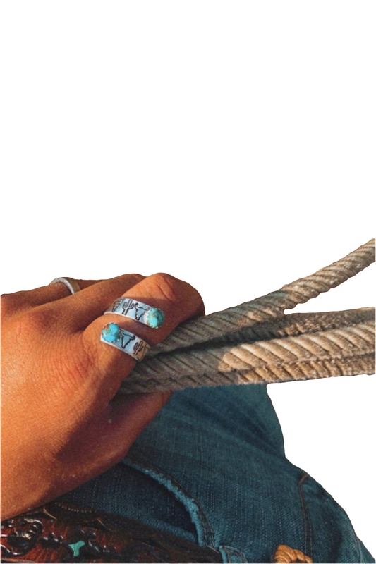 Twisted Steer head Stamped Ring With Turquoise