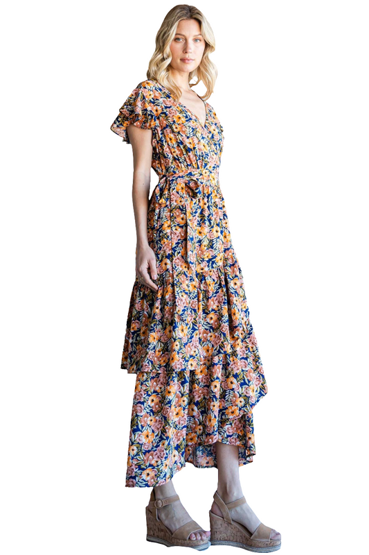 Picking Flowers Floral Ruffled Midi Dress