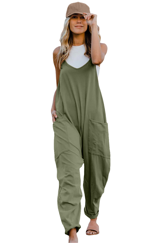 Warehouse|Hippy Babe V-Neck Sleeveless Jumpsuit with Pockets