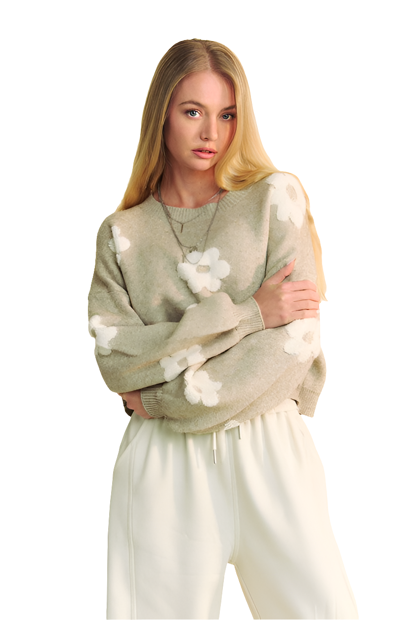 Warehouse|Daisy Vibes Floral Drop Shoulder Cropped Sweater