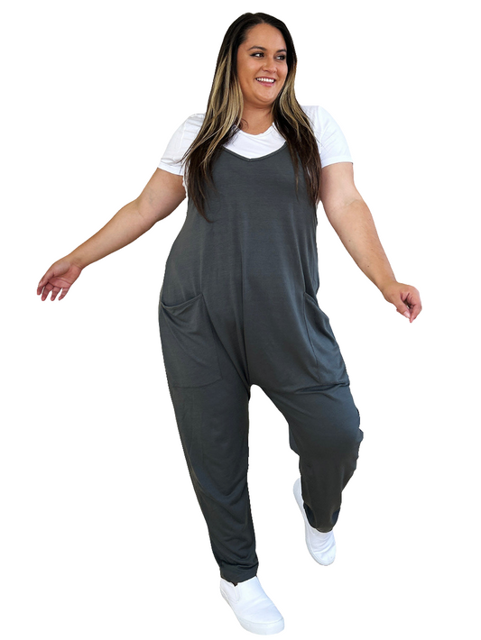 Hippy Babe Sleeveless Basic V-Neck Pocketed Jumpsuit In Multiple Colors