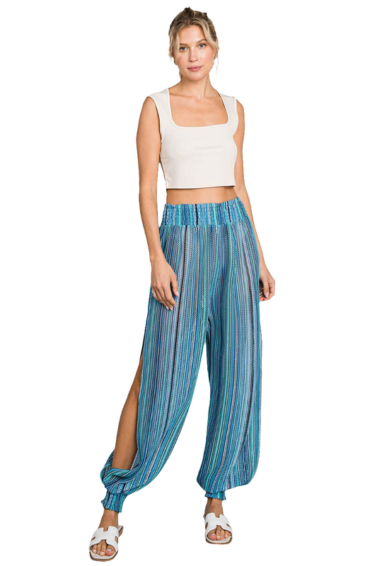 Boho Striped Smocked Cover Up Pants
