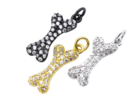 CZ Micro Pave Dog Bone Charm