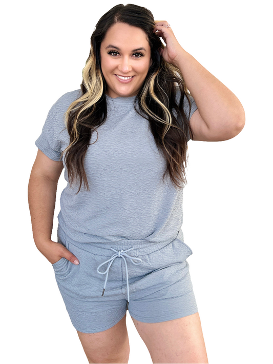 Texture Short Sleeve T-Shirt and Drawstring Shorts Set