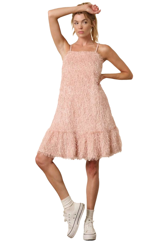 Warehouse|Feather Ruffle Hem Mini Cami Dress In Blush