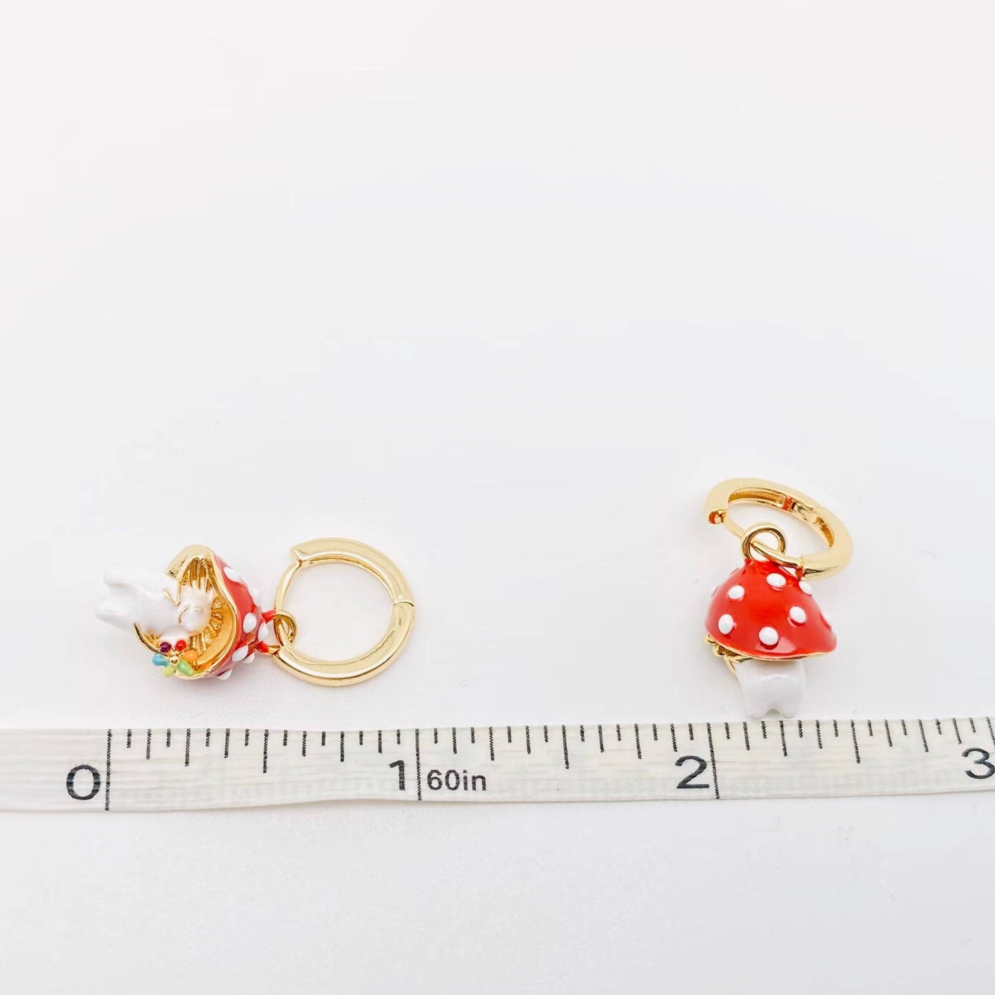 Cutie Toadstool 3D Enamel Mushroom Huggie Hoop Earrings