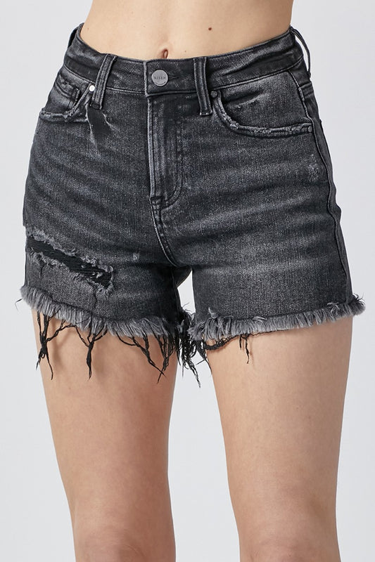 RISEN Raw Hem Denim Shorts with Pockets In Black