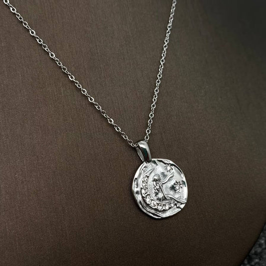 The Girl Picking Stars 18K Golden Stainless Steel Moon Charm Necklace