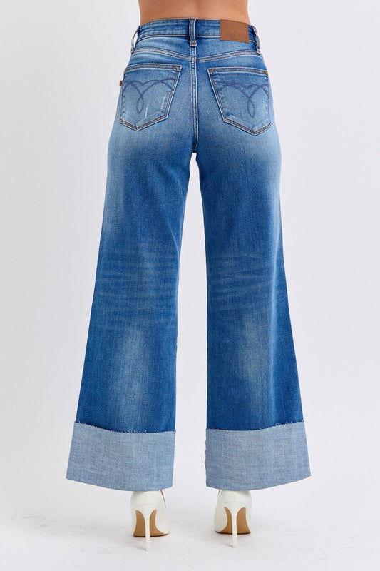 Warehouse|Judy Blue Distressed High Waist Wide Leg Jeans