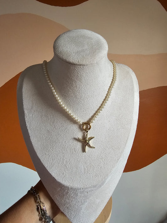 Pearl Charm Keeper Gold Starfish 18" Necklace