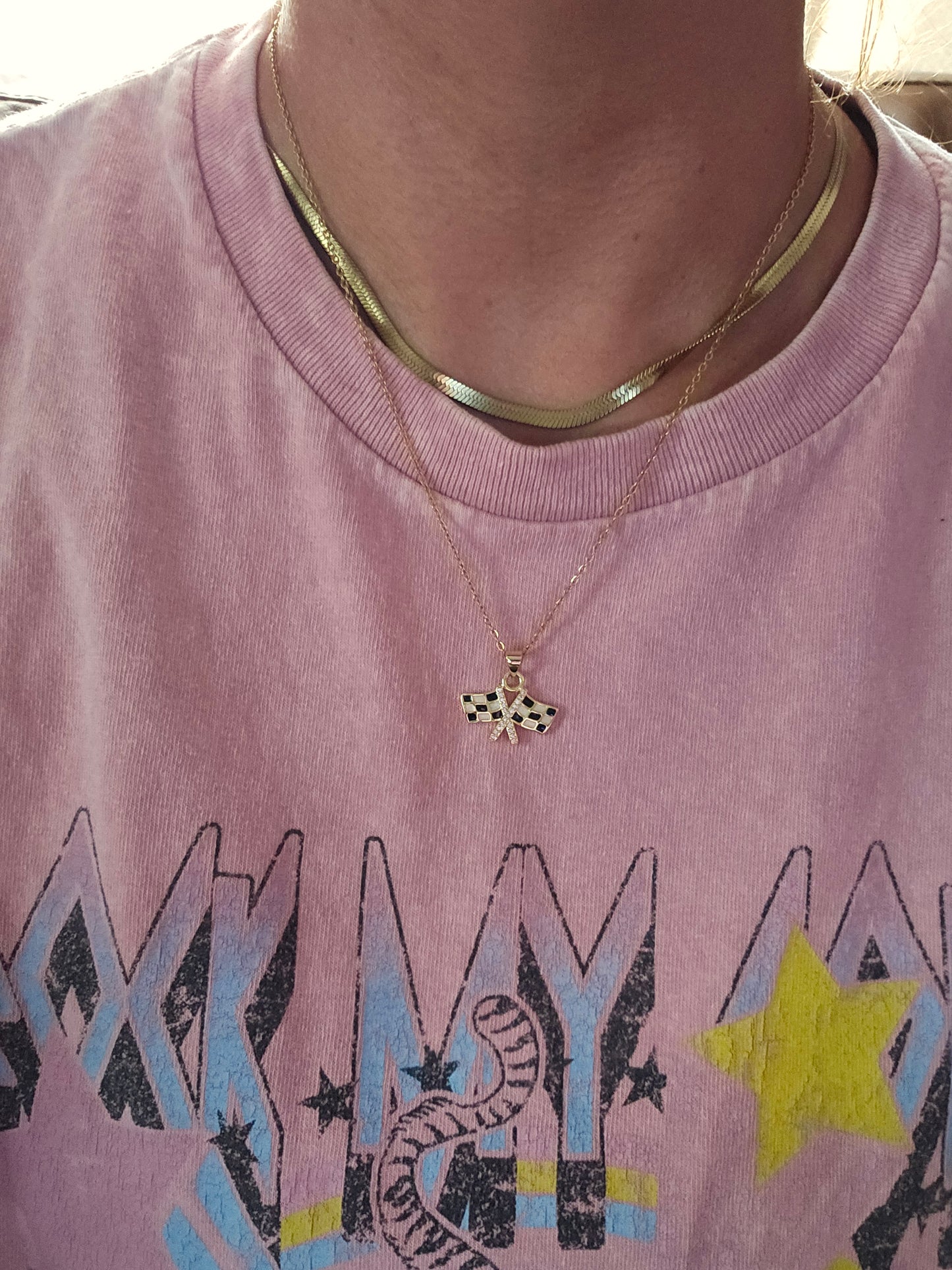 Checkered Flag Racing Necklace Stainless Steel