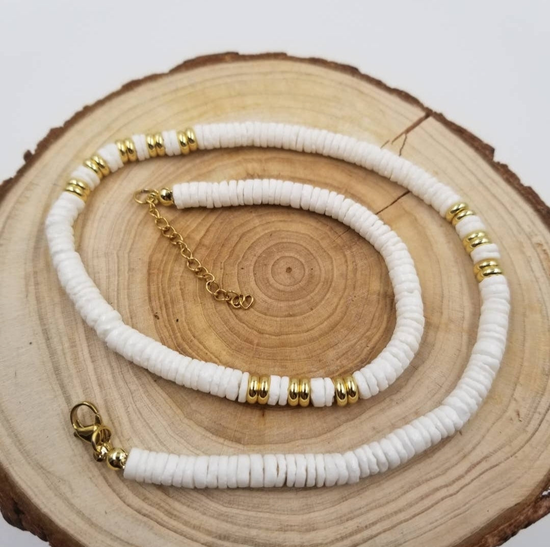 18k Gold Handmade Shell Bead Necklace