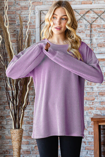 Heimish Round Neck Dropped Shoulder Blouse In Lavender