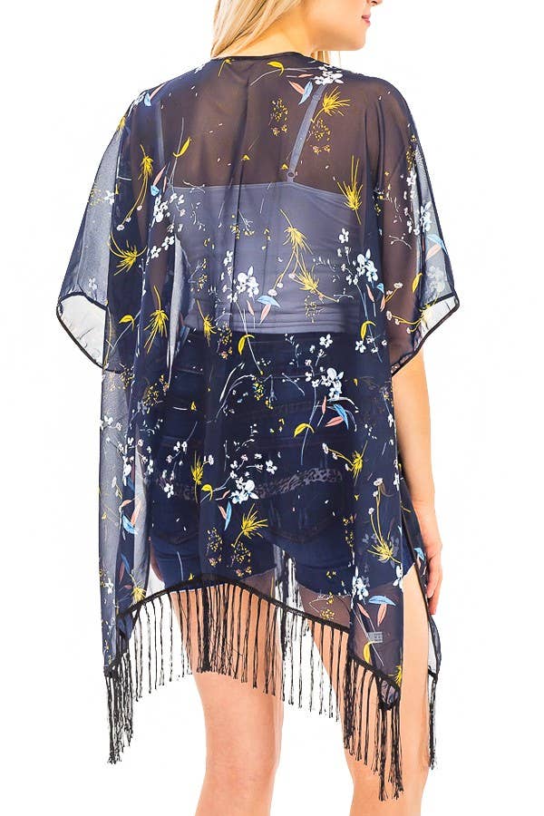Floral Landscape Fringed Kimono