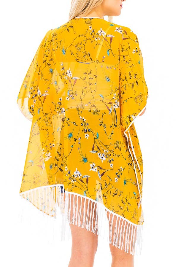 Floral Landscape Fringed Kimono