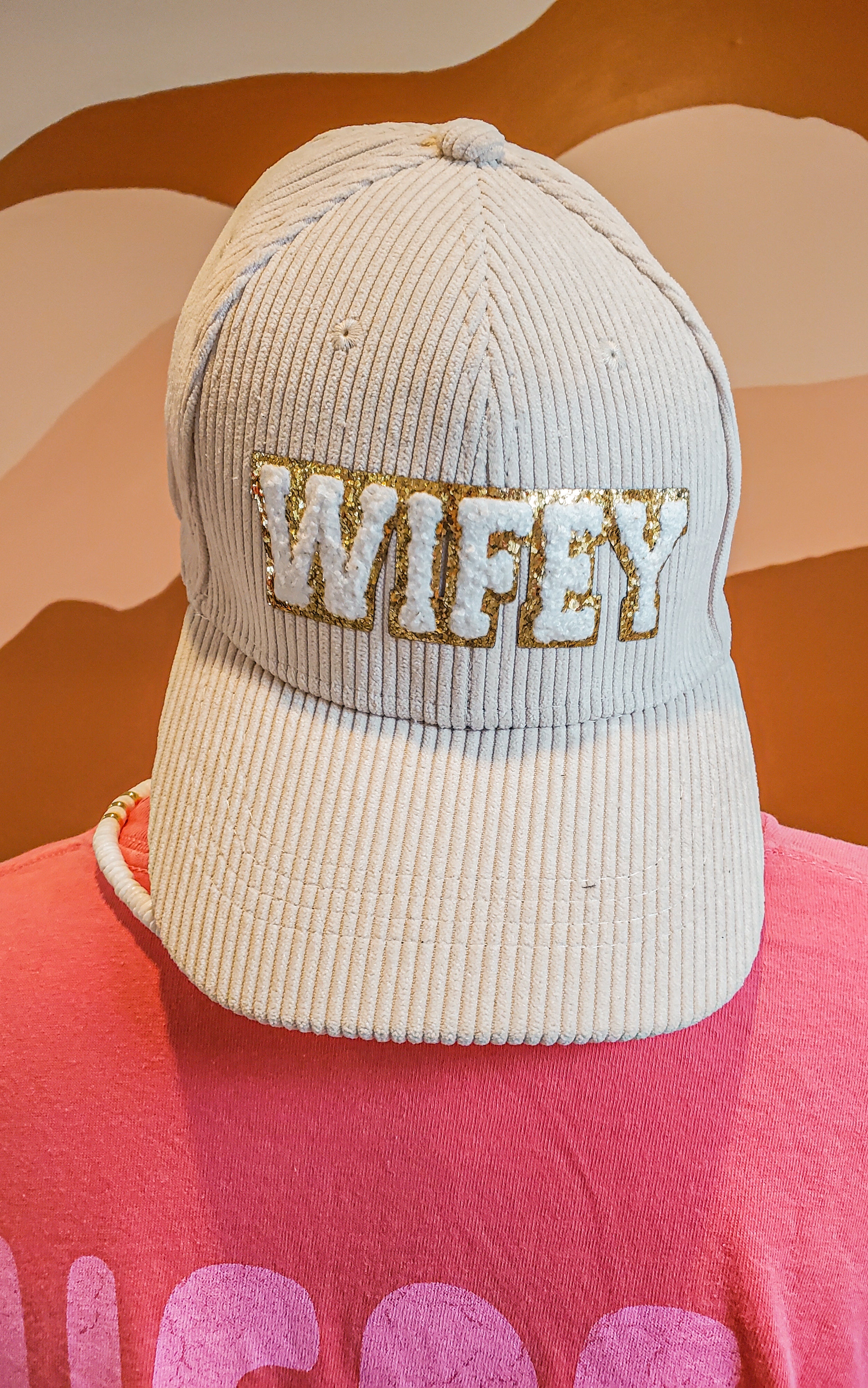 Wifey Corduroy Ball Cap In Cream
