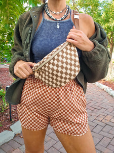 Check Yourself Checkered Bum Bag In Taupe
