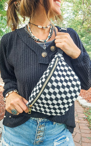 Check Yourself Checkered Bum Bag In Black