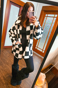 Cozy Checkered Shacket Button Front Coat with Pockets