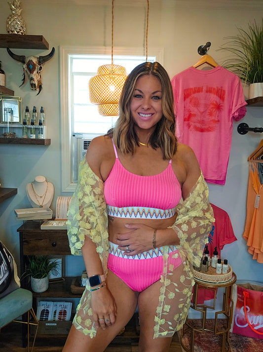 Tropic Pink Textured Bikini Swimsuit