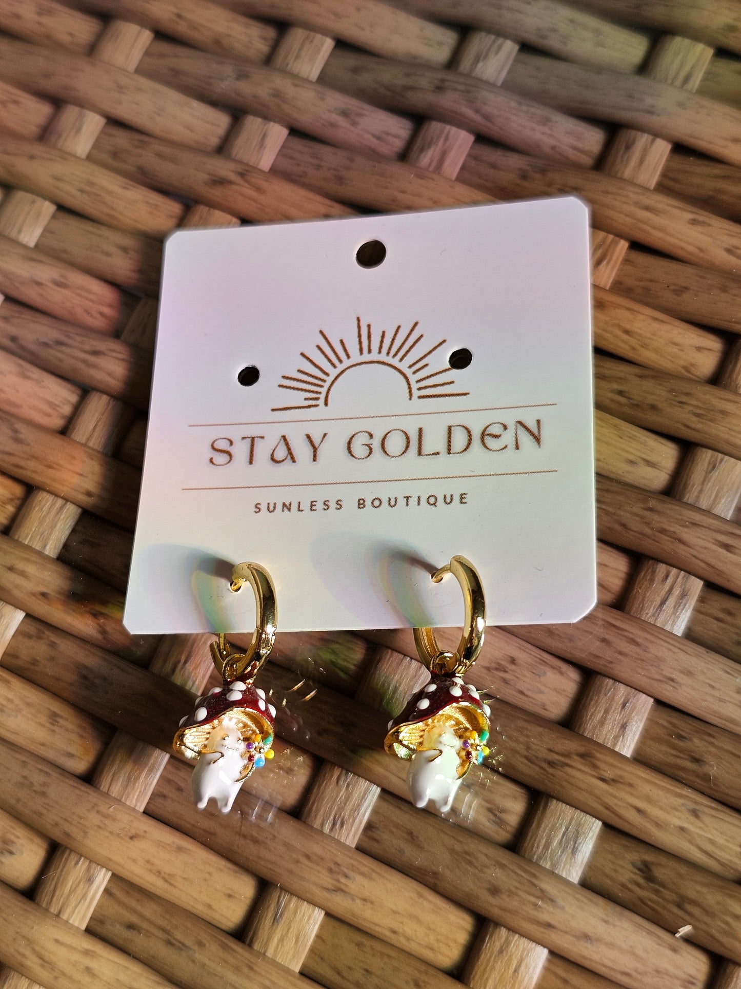 Cutie Toadstool 3D Enamel Mushroom Huggie Hoop Earrings