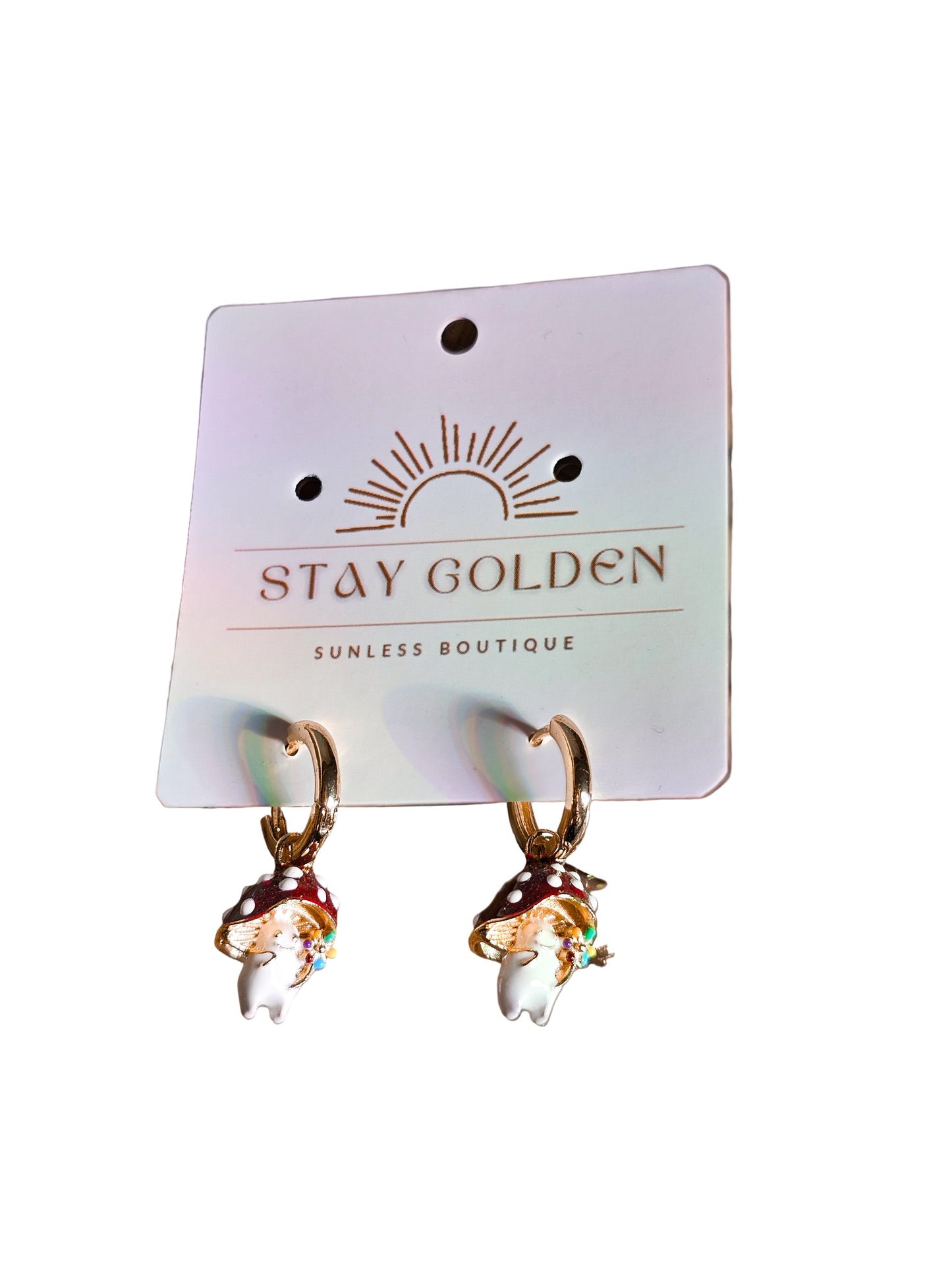 Cutie Toadstool 3D Enamel Mushroom Huggie Hoop Earrings