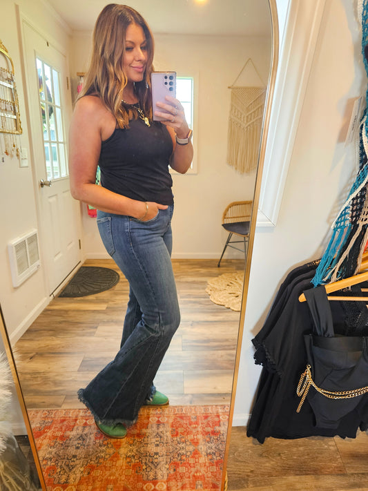 RISEN Mid Rise Flare Side Seam Detailing Jeans
