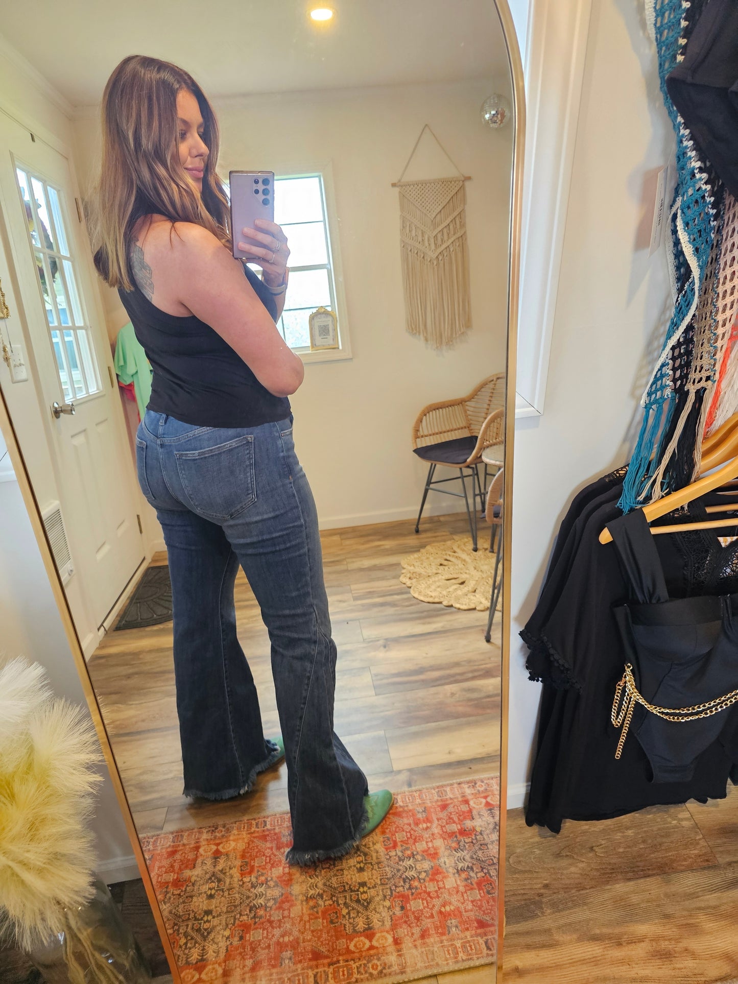RISEN Mid Rise Flare Side Seam Detailing Jeans