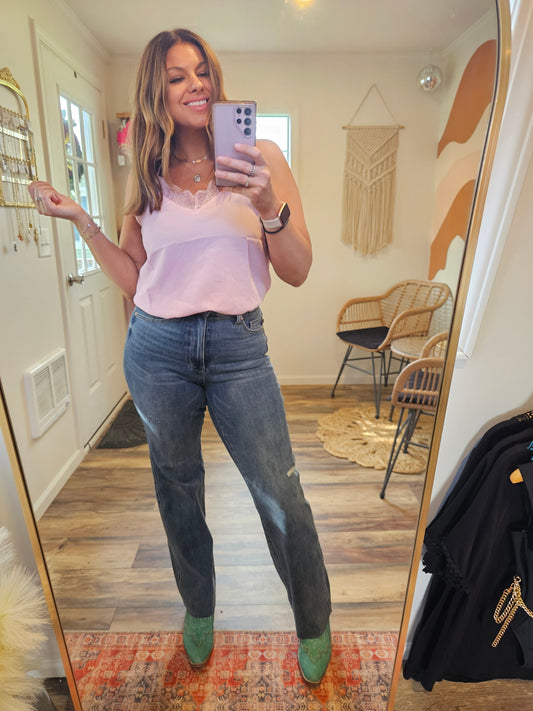 Judy Blue Tummy Control Cut Raw Hem Straight Jeans