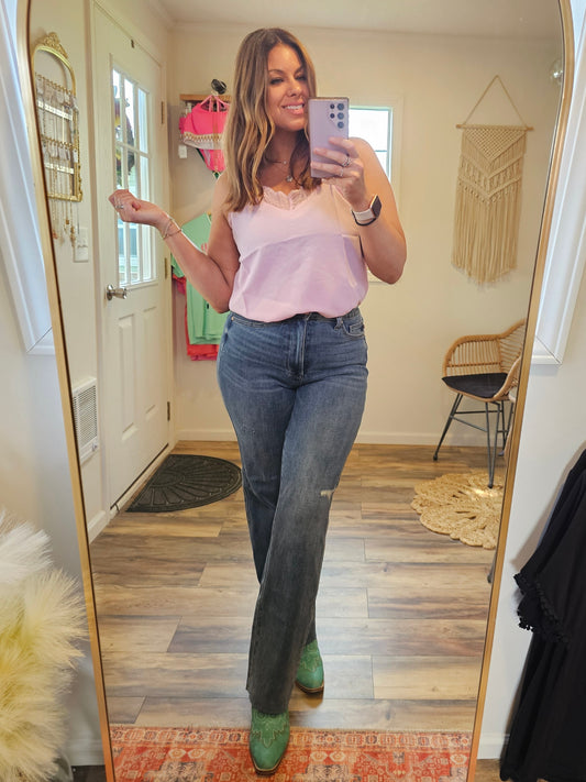 Judy Blue Tummy Control Cut Raw Hem Straight Jeans