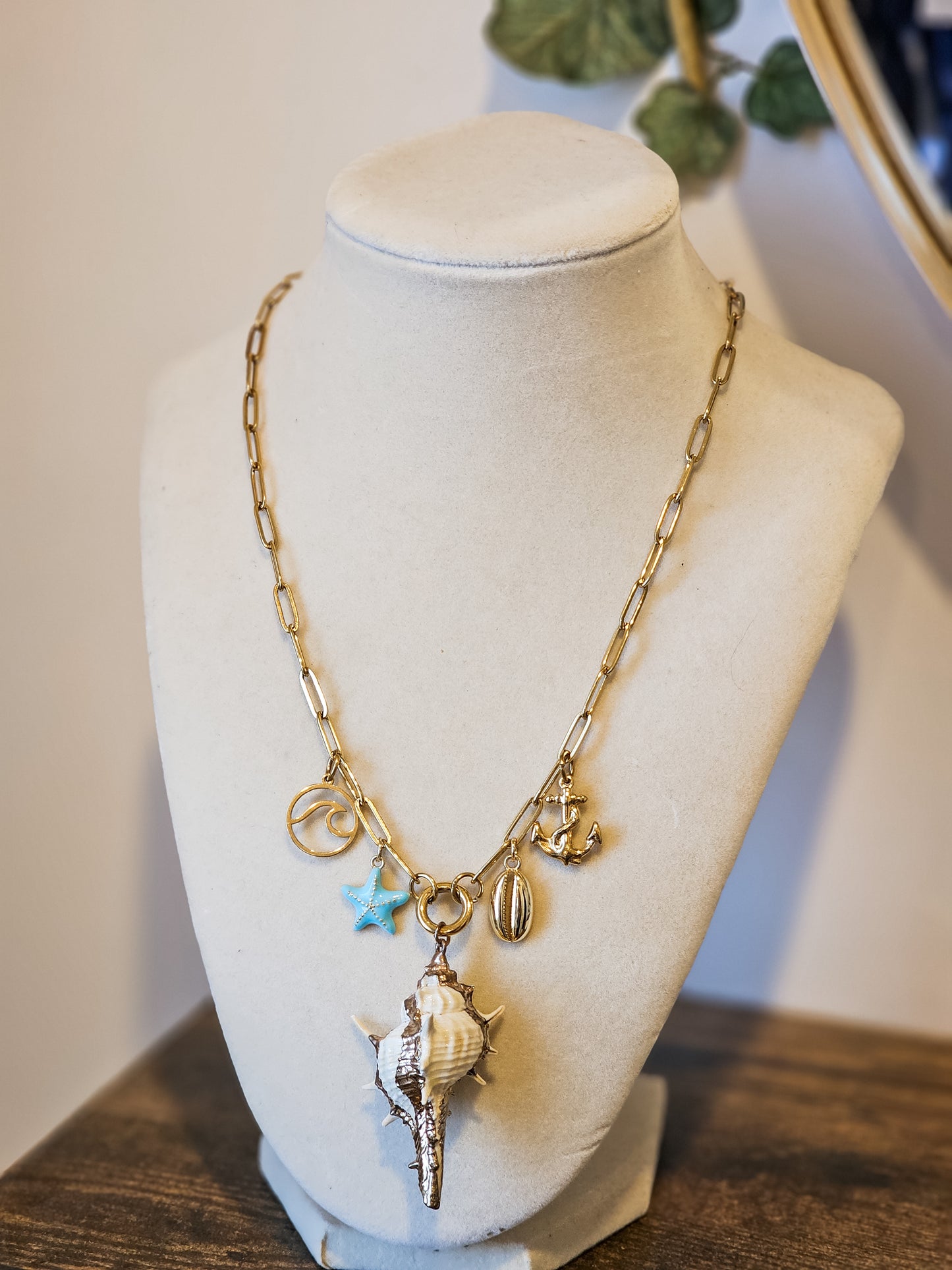 Beach Lovers 18k PVD Stainless Steel Gold Charm Necklace