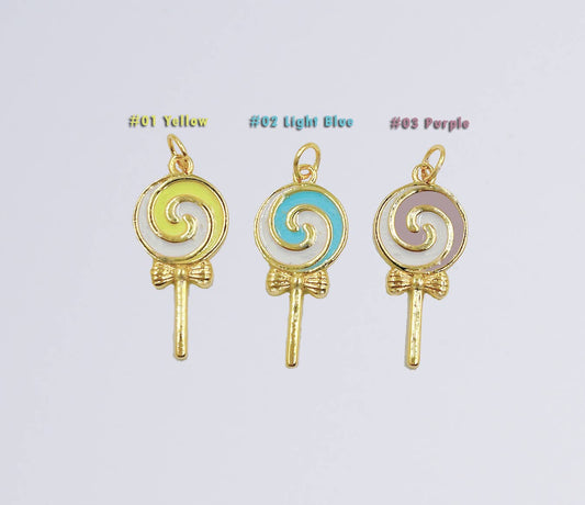 18K Gold Filled Enamel Colorful Lollipop Shape Pendant