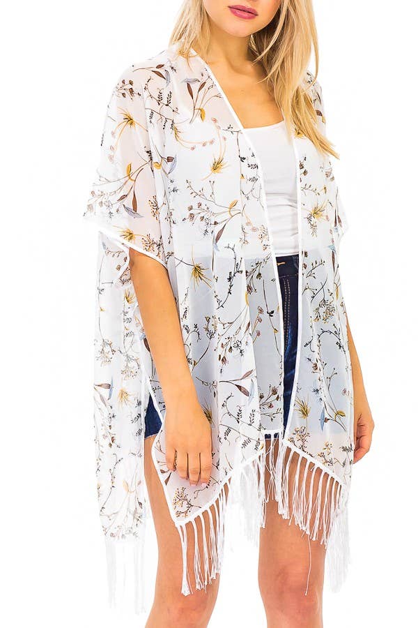 Floral Landscape Fringed Kimono