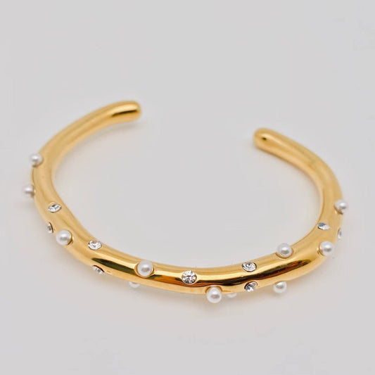 Zircon Pearl 18K Gold Plated Stainless Steel Bangle