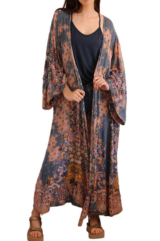 Paisley Bleached Tie Dye Duster Kimono|STUDIO