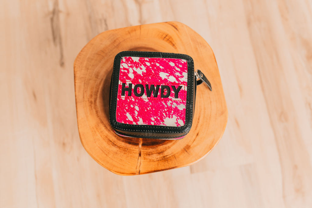 Howdy Acid Washed Hair On Hide Leather Jewelry Box In Pink