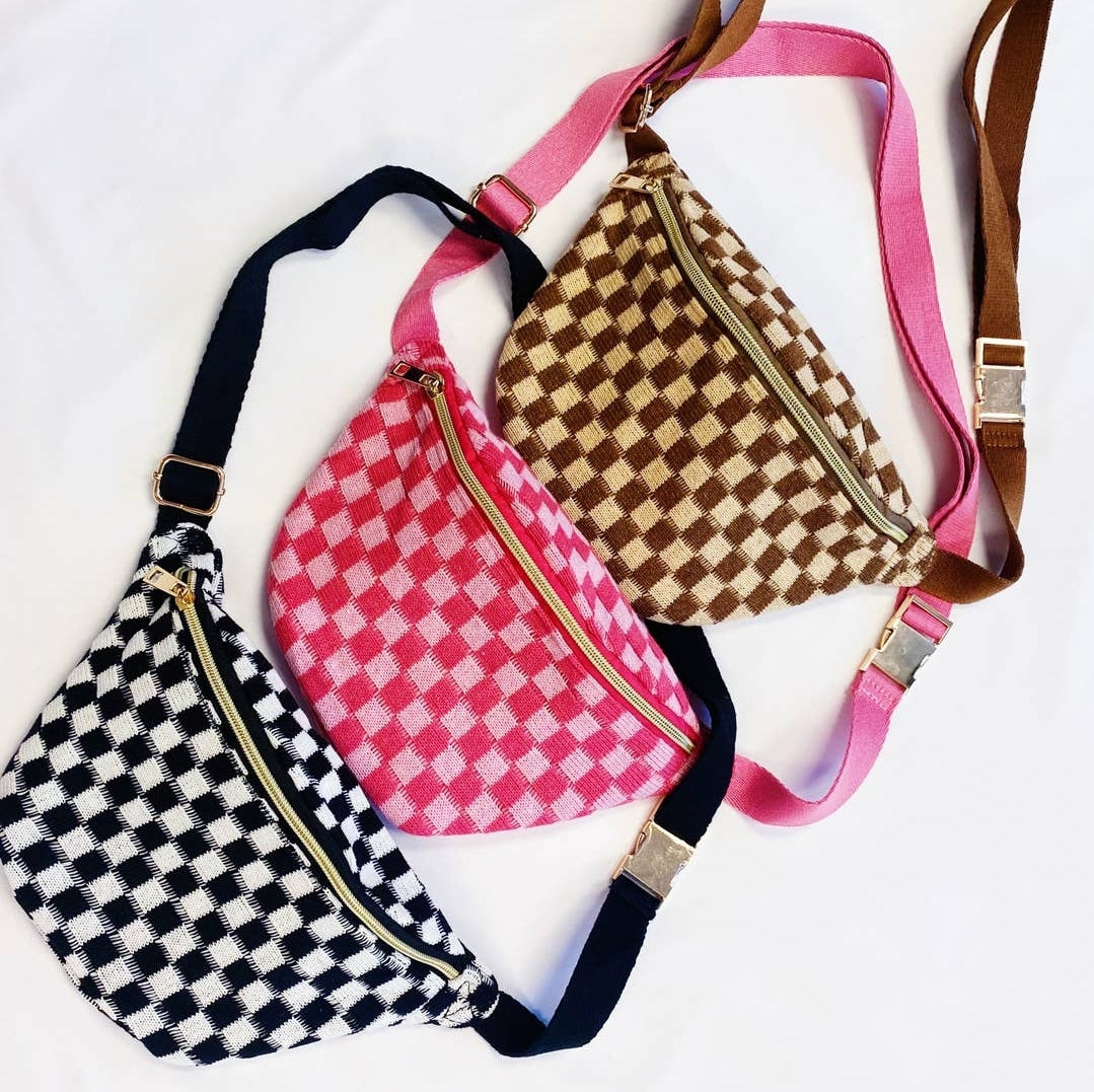 Check Yourself Checkered Bum Bag In Taupe