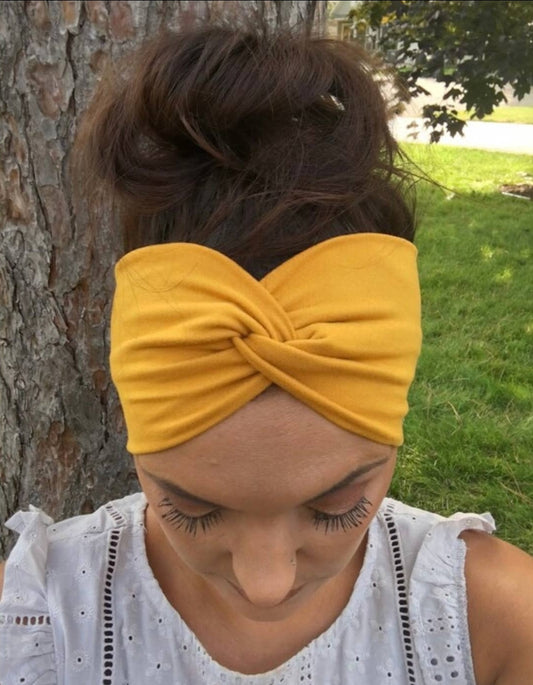Studio|Boho Twisted Wide Headband In Mustard