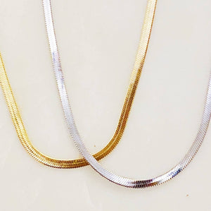 Simple Herringbone Chain Necklace 18K Gold Plated