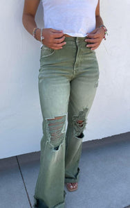 Blakeley Distressed Colored Jeans In Olive